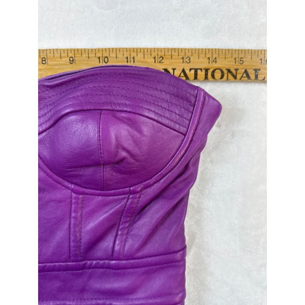 Bebe Purple Faux Leather Strapless High Low Dress Womens XXS NWT Y2K - Picture 6 of 15